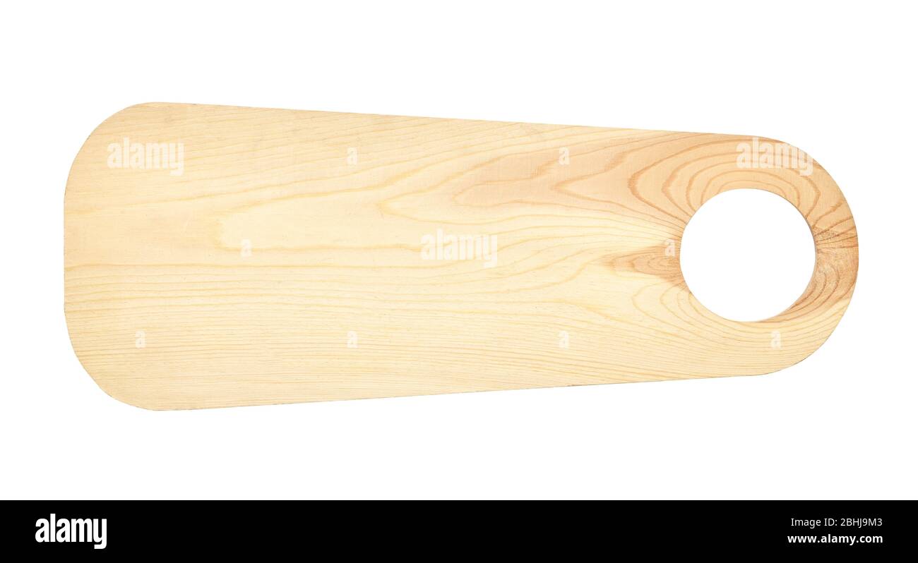 Tagliere di legno isolato su sfondo bianco Foto Stock