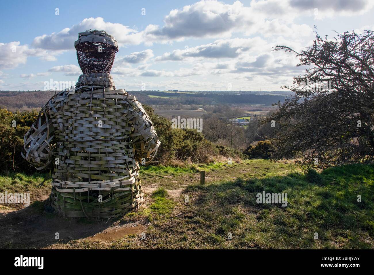 Guardando sopra la valle dell'usura da sud di Durham City con l'uomo di vimini Foto Stock