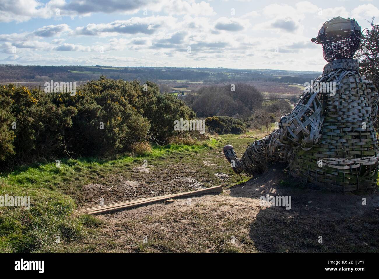 Guardando sopra la valle dell'usura da sud di Durham City con l'uomo di vimini Foto Stock