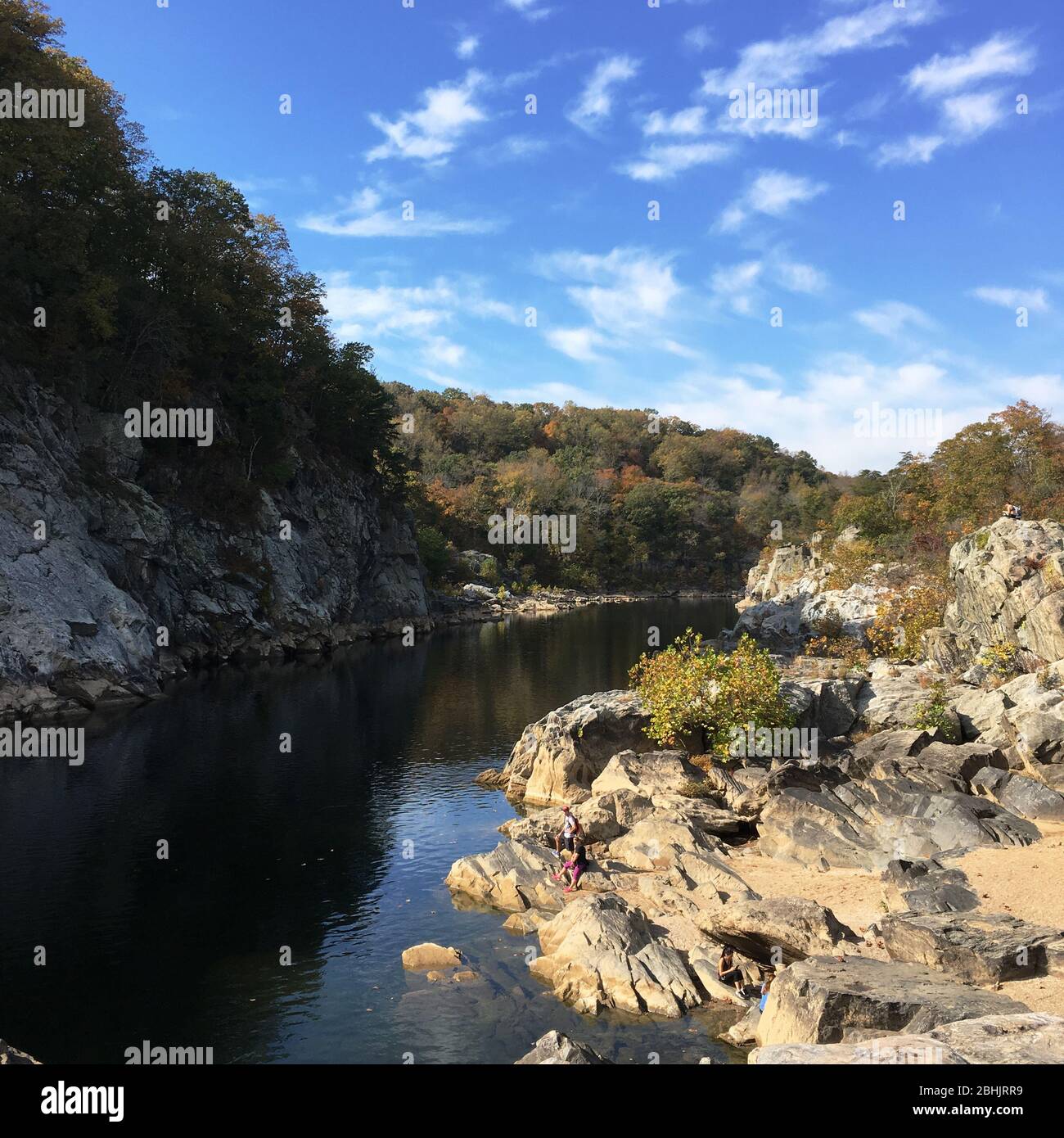 Vista sul fiume Potomac e sulla scogliera del Great Falls National Park Foto Stock