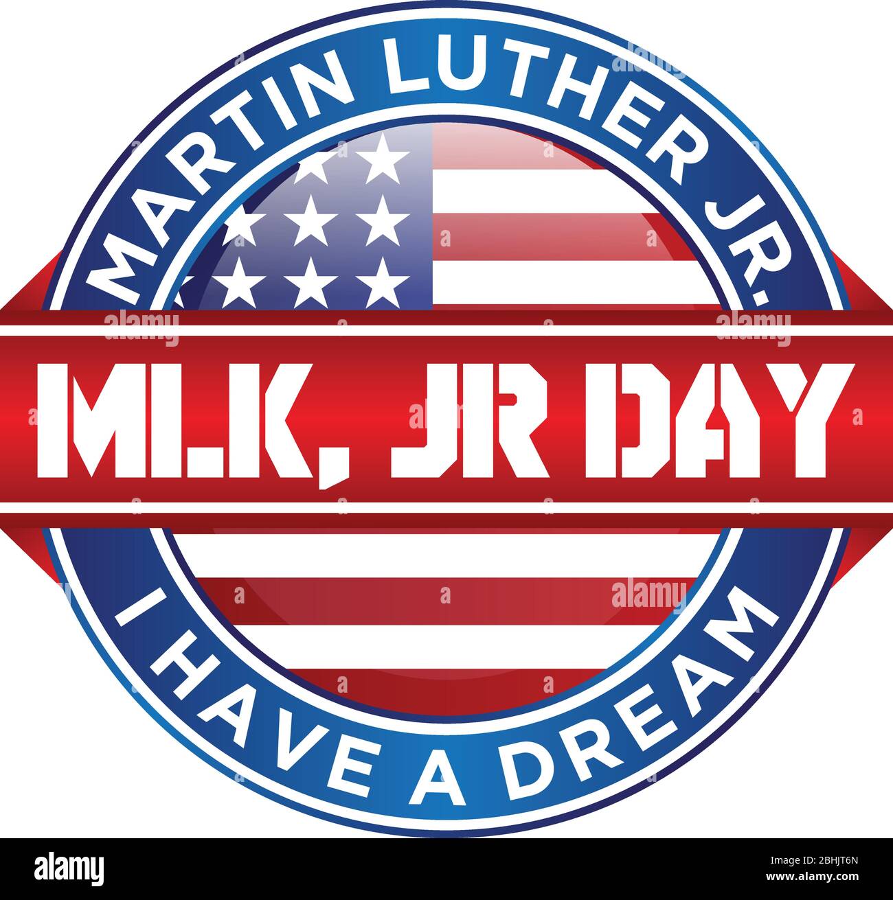 Il simbolo del design Martin Luther King Jr. Day o MLK JR. Disegno di emblema della lettera del giorno sullo sfondo bianco. Elemento di design biglietto d'auguri, banner, poster, ba Illustrazione Vettoriale