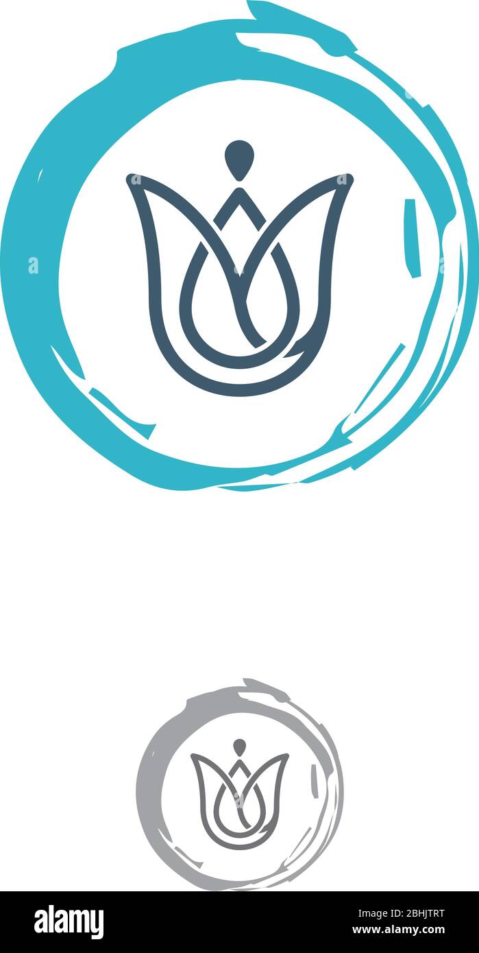 Disegno astratto di fiori con cerchio di pennello per simbolo di yoga. Icona del vettore astratto. Illustrazione vettoriale EPS.8 EPS.10 Illustrazione Vettoriale