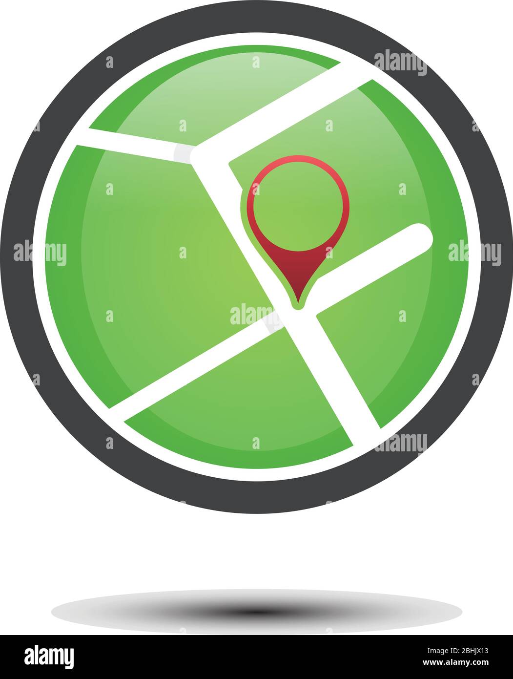 Simbolo semplice della mappa stradale rotonda verde. Icona Street map simbolo moderno e alla moda per grafica e web design. Illustrazione Vettoriale