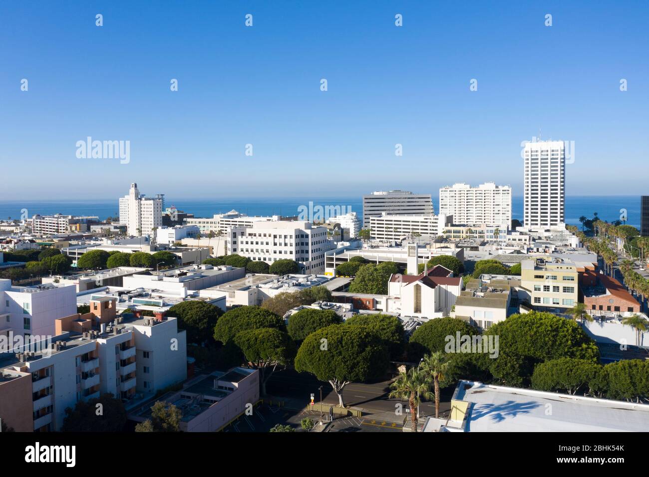 Vista aerea sul centro di Santa Monica California sull'Oceano Pacifico Foto Stock