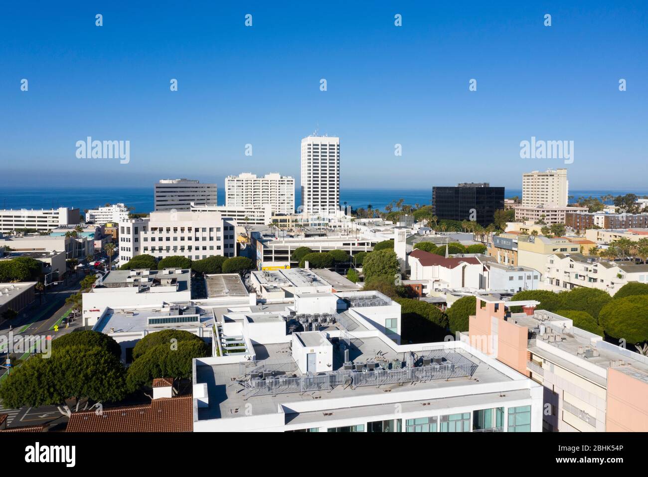 Vista aerea sul centro di Santa Monica California sull'Oceano Pacifico Foto Stock