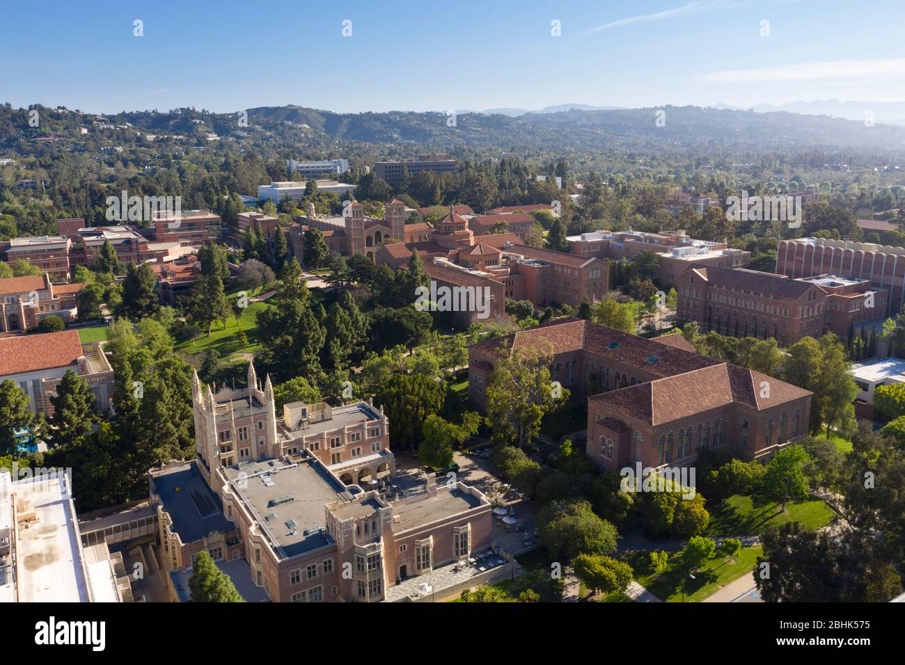 Vista che guarda fuori sopra il campus UCLA Foto Stock