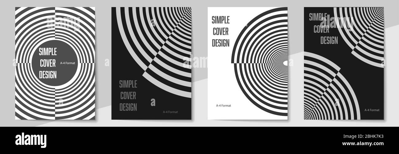 Modelli geometrici di progettazione di copertine formato A-4. Set di layout modificabili per copertine di libri, riviste, notebook, album, opuscoli. Design piatto, moderno Illustrazione Vettoriale