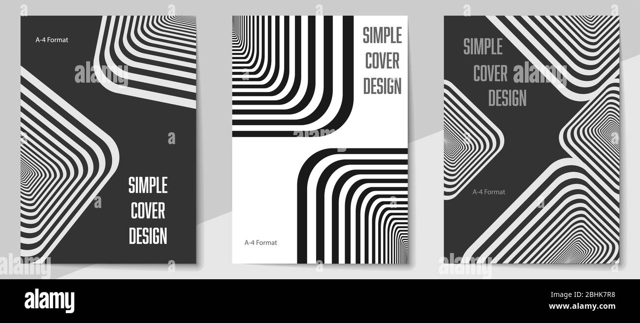 Modelli geometrici di progettazione di copertine formato A-4. Set di layout modificabili per copertine di libri, riviste, notebook, album, opuscoli. Design piatto, moderno Illustrazione Vettoriale