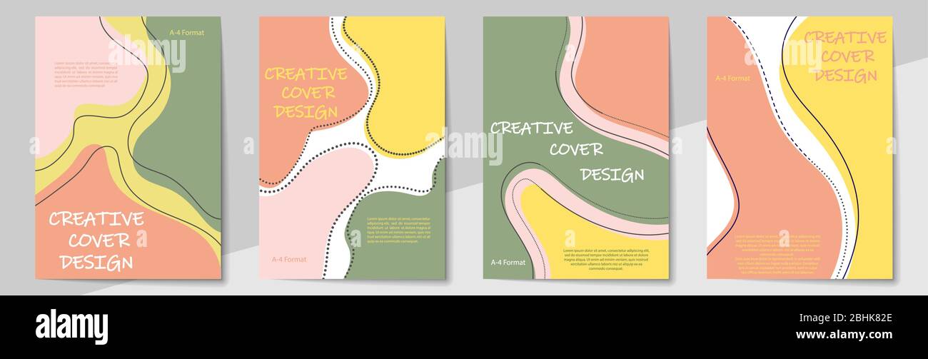 Modelli geometrici di progettazione di copertine formato A-4. Set di layout modificabili per copertine di libri, riviste, notebook, album, opuscoli. Design piatto, moderno Illustrazione Vettoriale