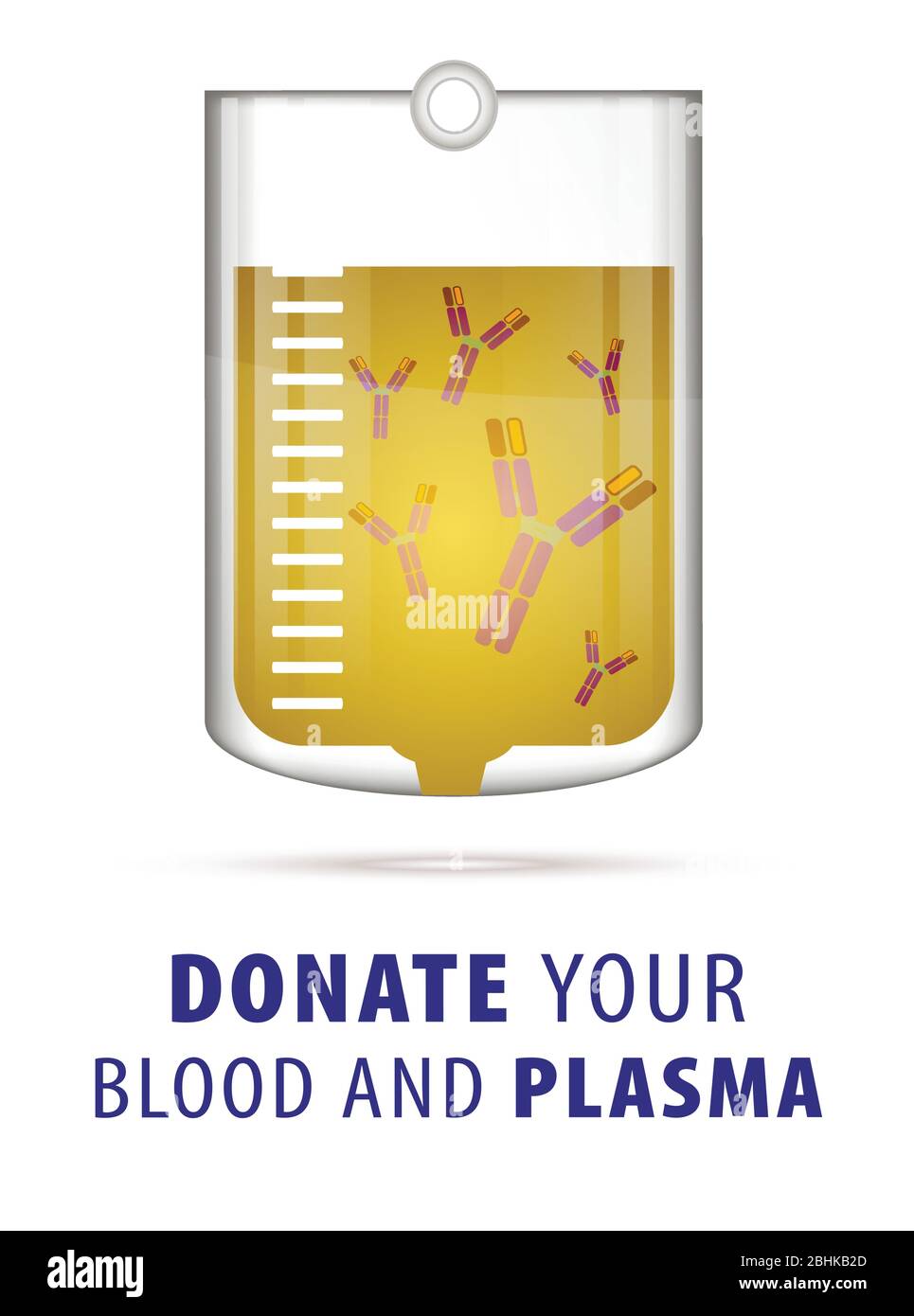 Sacca per plasma con anticorpi da persone curate di SARS-COV-2 Covid-19 preparata in un'immagine concettuale ospedaliera Illustrazione Vettoriale