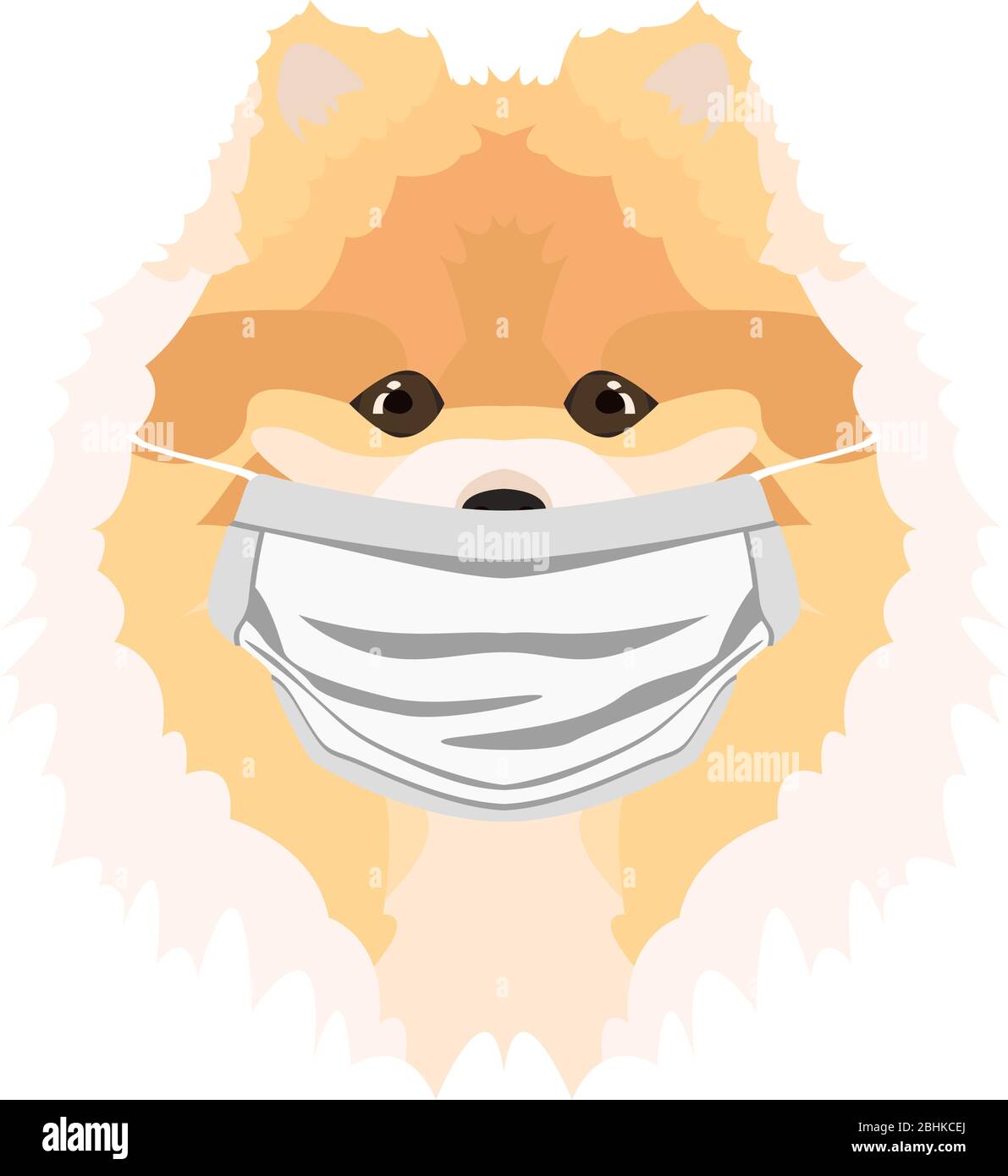 Illustrazione di un chow chow con respiratore. In questo momento della pandemia, il disegno è un grafico piacevole per gli appassionati di cani. Illustrazione Vettoriale