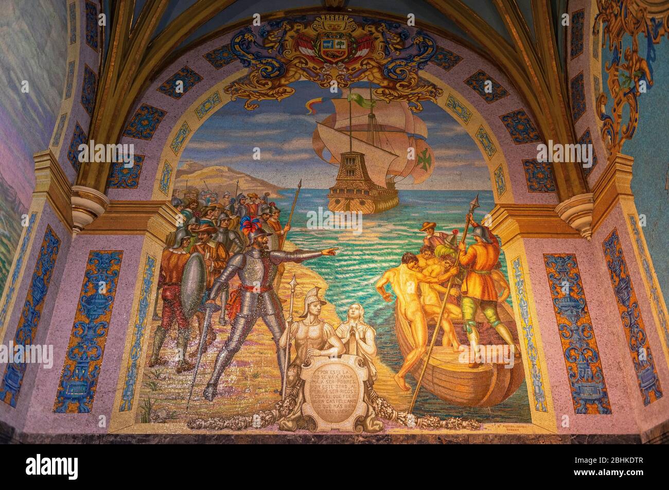 Mosaico piastrelle decorazione nella cappella della tomba di Francisco Pizarro, Conquistatore dell'Impero Inca, nella Cattedrale Metropolitana di Lima, Perù. Foto Stock