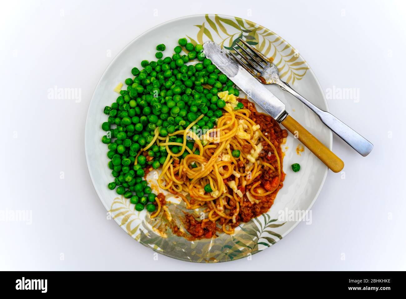 Spaghetti bolognese parzialmente mangiato Foto Stock