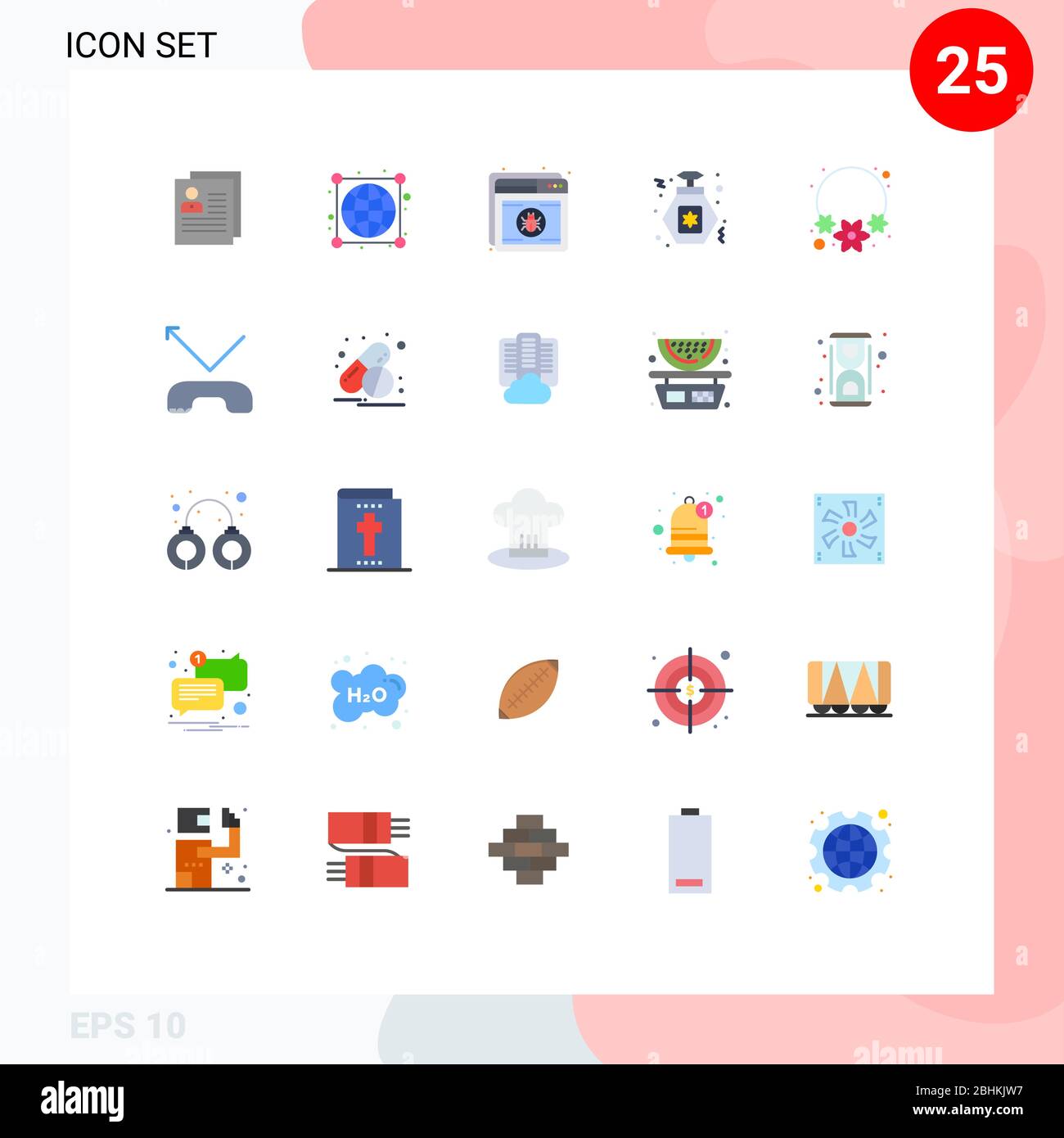 Set di 25 colori piatti commerciali per party, profumi, mondo, web, Shield Editable Vector Design Elements Illustrazione Vettoriale