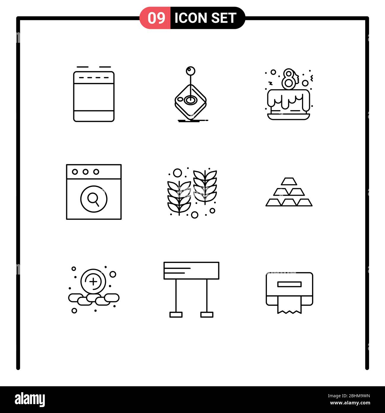9 User Interface Outline Pack di segni e simboli moderni di holi, ricerca, bastone, mac, celebrare elementi di design vettoriale editabili Illustrazione Vettoriale