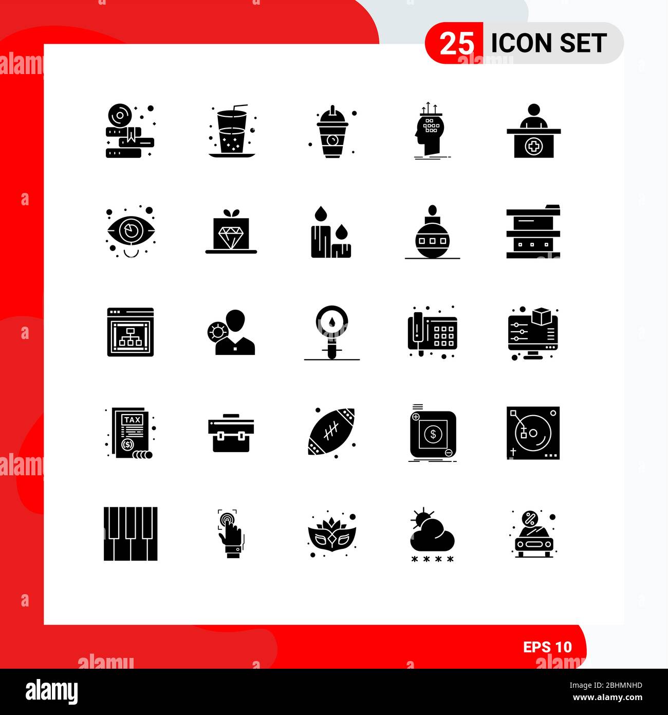 Solid Glyph Pack di 25 simboli universali di business, receptionist, algoritmo, ricezione, Thinking Editable Vector Design Elements Illustrazione Vettoriale