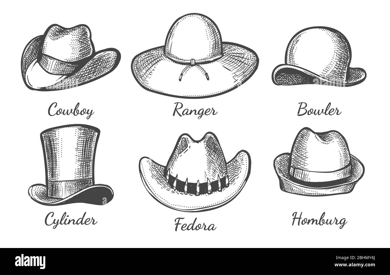 Sketch uomo cappelli Illustrazione Vettoriale
