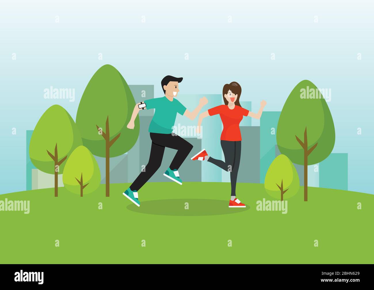 Uomo e donna che corrono nel parco pubblico. Illustrazione vettoriale Illustrazione Vettoriale