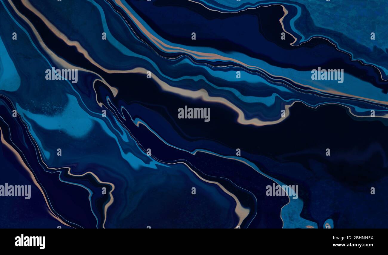 Marmo blu e oro astratto sfondo texture. Blu oceano marmorizzato con vortici di marmo e polvere d'oro in stile lusso naturale. Pittura astratta Foto Stock