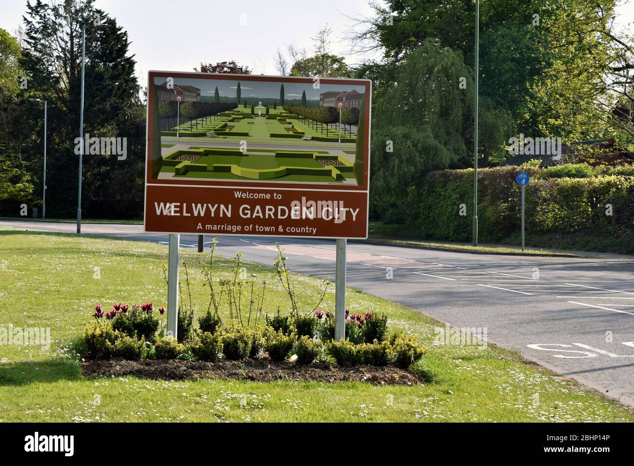 Cartello di benvenuto a Welwyn Garden City Foto Stock