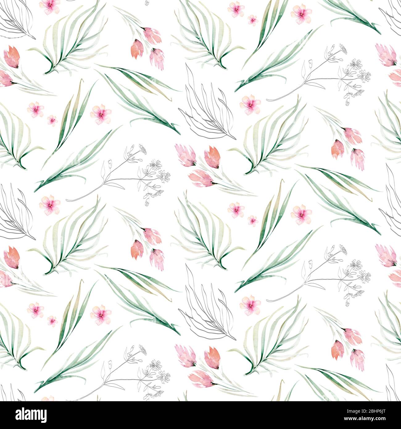 Motivo floreale senza cuciture con fiori acquerello e farfalle in stile vintage Foto Stock