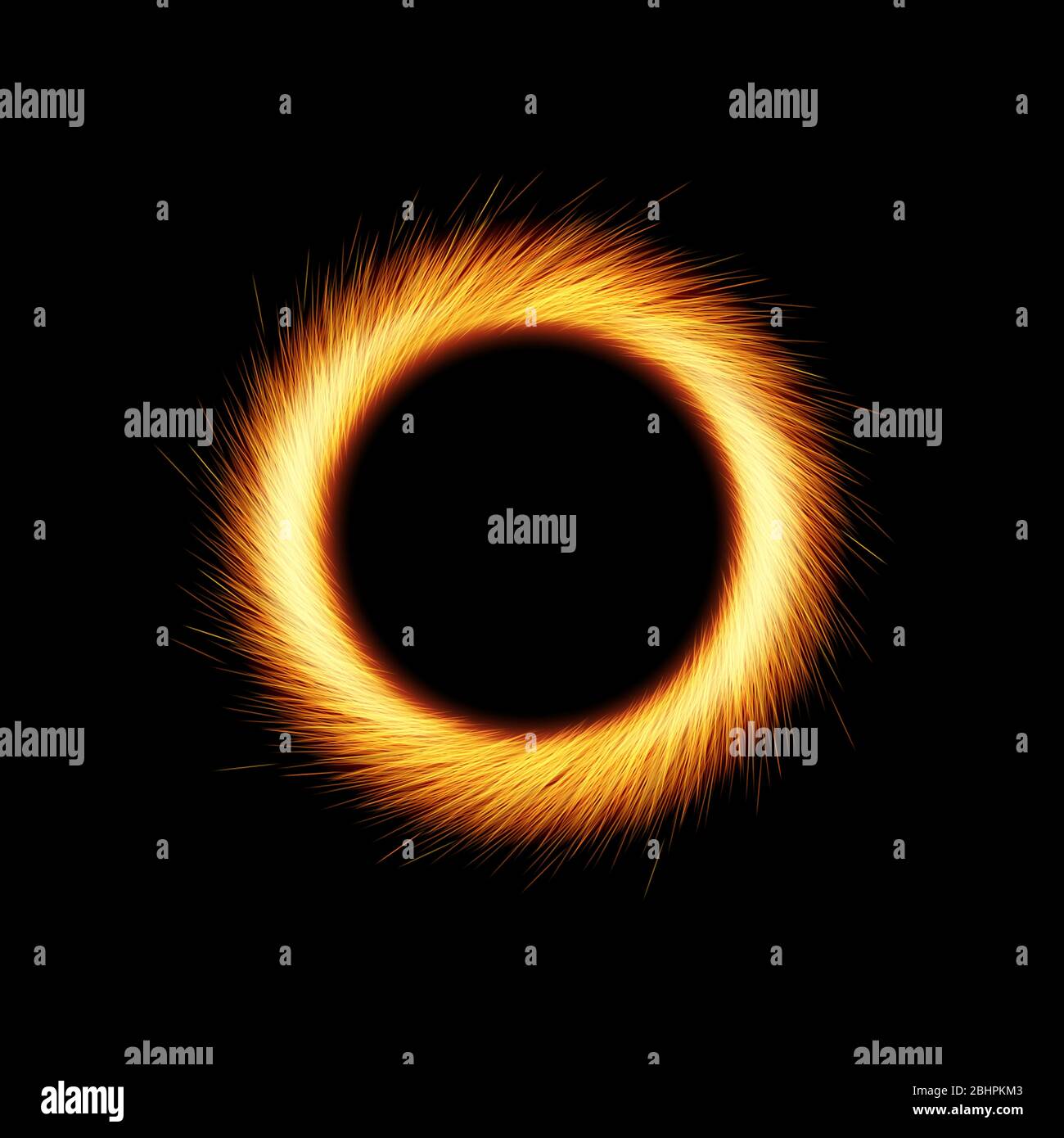 Cerchio luminoso con scintille arancioni e luci luminose su sfondo nero Illustrazione Vettoriale