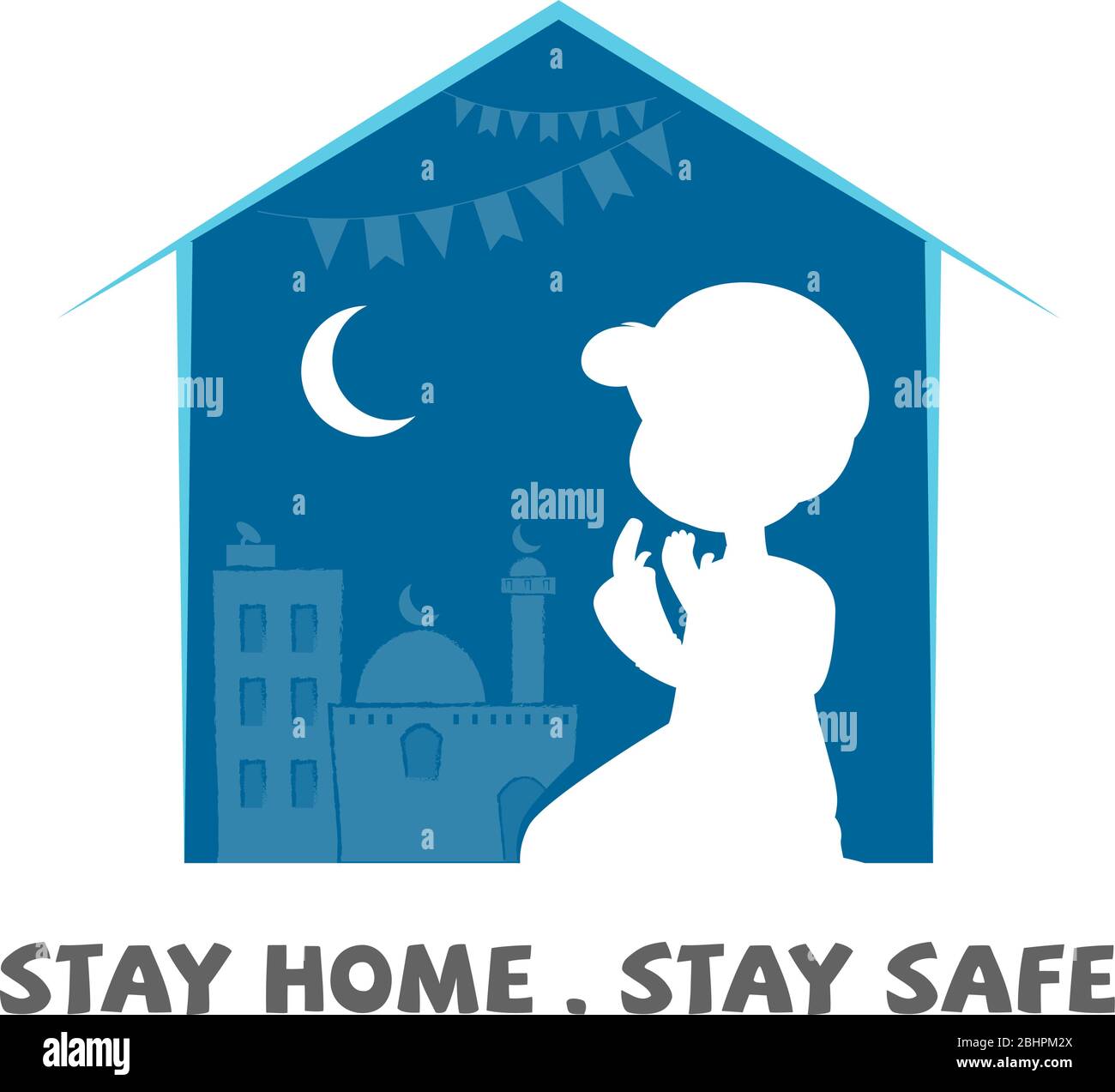Santo Ramadan mese Coronavirus saluto, soggiorno a casa stare al sicuro Illustrazione Vettoriale