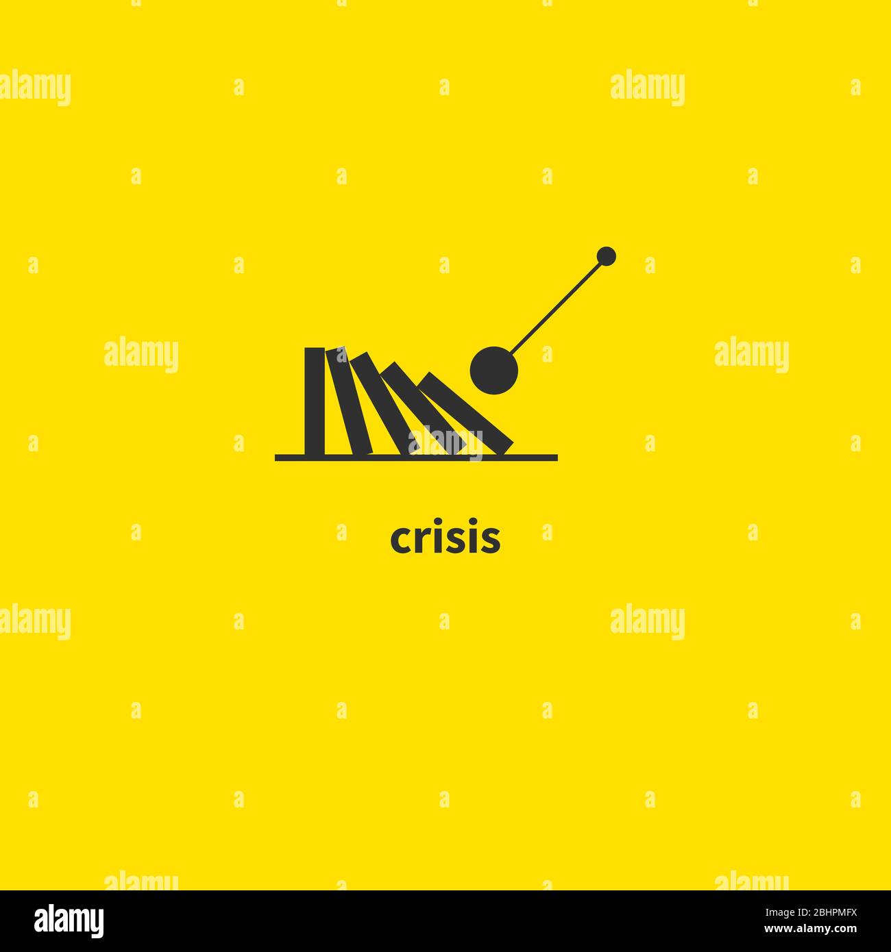 Icona di domino in caduta, metafora per crisi o caduta, simbolo di collisione, segno di errore. Illustrazione vettoriale Illustrazione Vettoriale