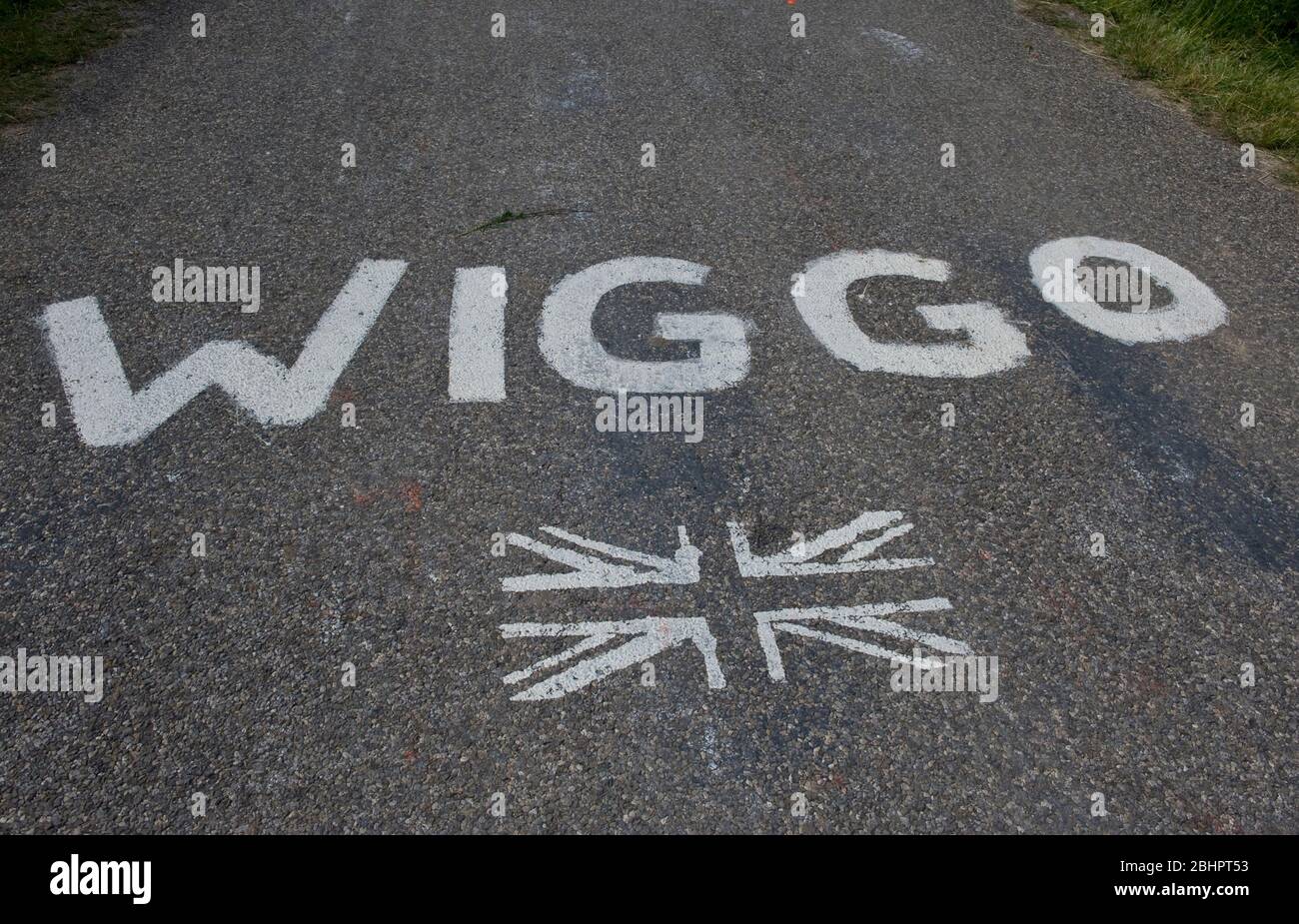 11.07.2012 col du Grand Colombier, Francia. Bradley Wiggins graffiti sul col du Grand Colombier. Foto Stock