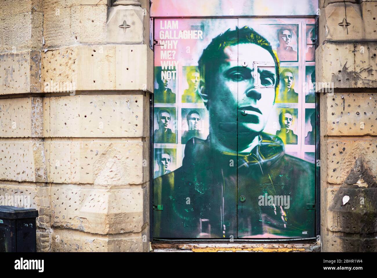 Liam Gallagher, Why Me Why Not murale on di Akse p19 sul luogo di musica Roadhouse iconico. Manchester, Regno Unito. Foto Stock