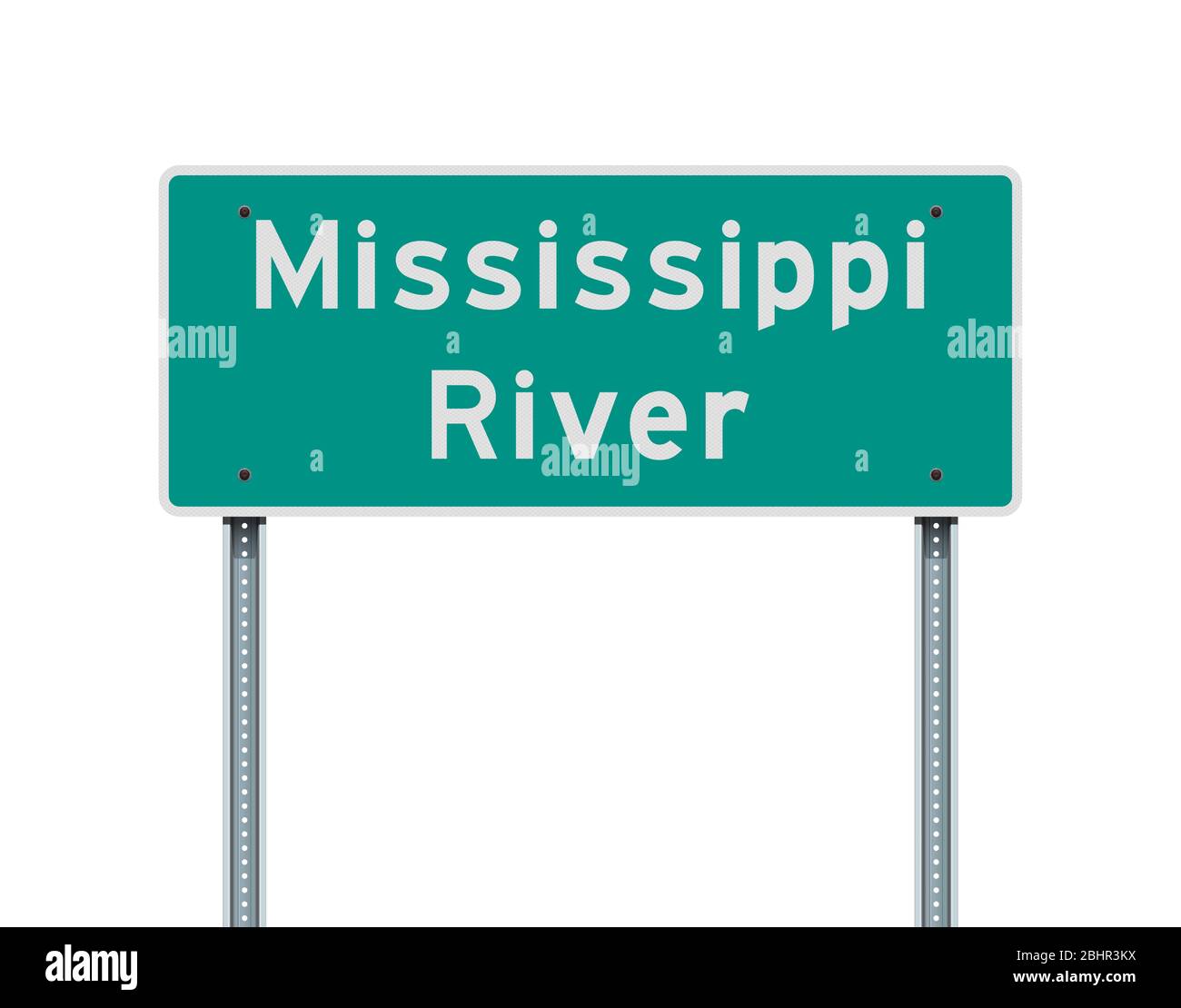 Illustrazione vettoriale del cartello stradale del fiume Mississippi su pali metallici Illustrazione Vettoriale