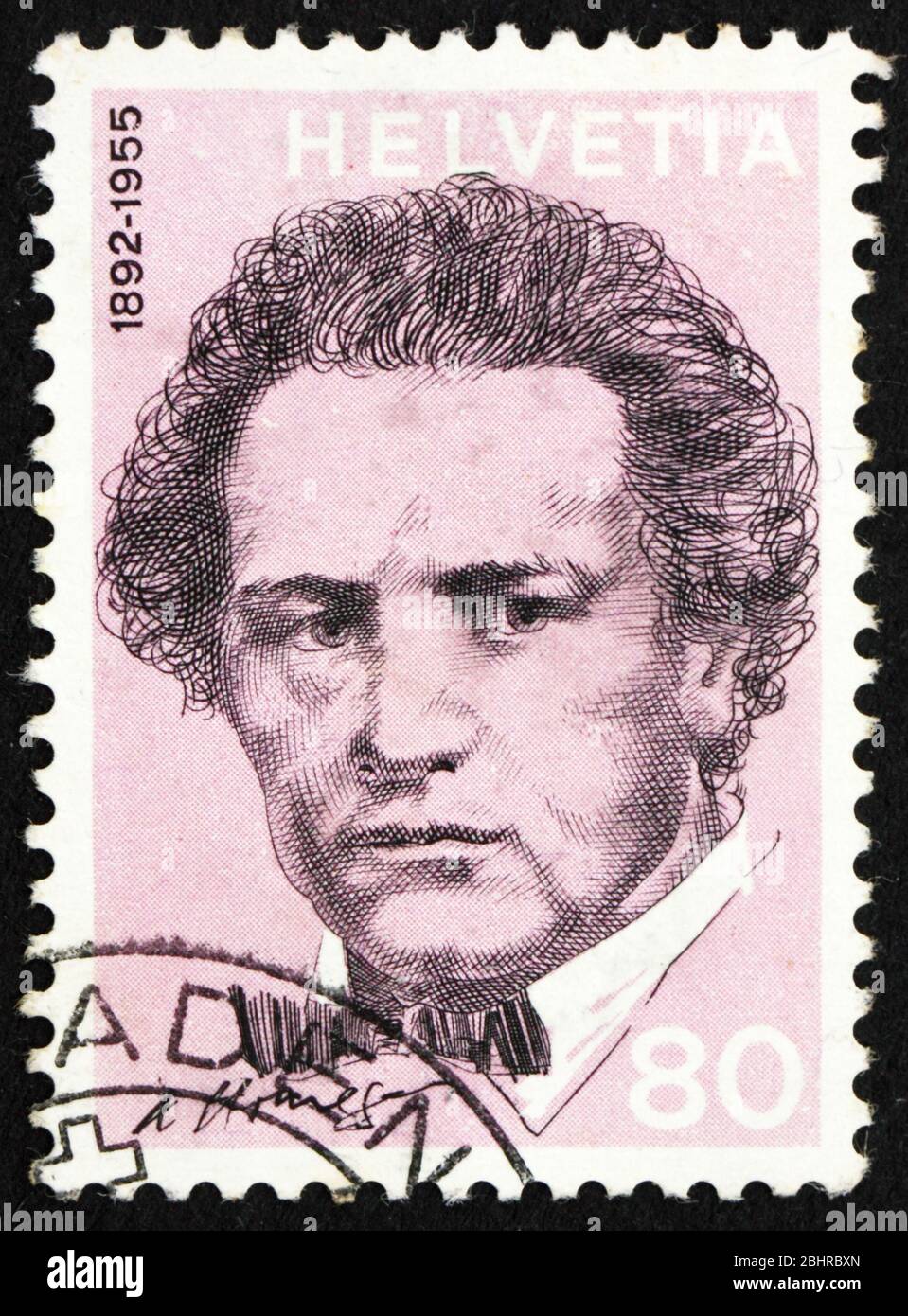 SVIZZERA - CIRCA 1972: Un francobollo stampato in Svizzera mostra Arthur Honegger, Compositore, circa 1972 Foto Stock