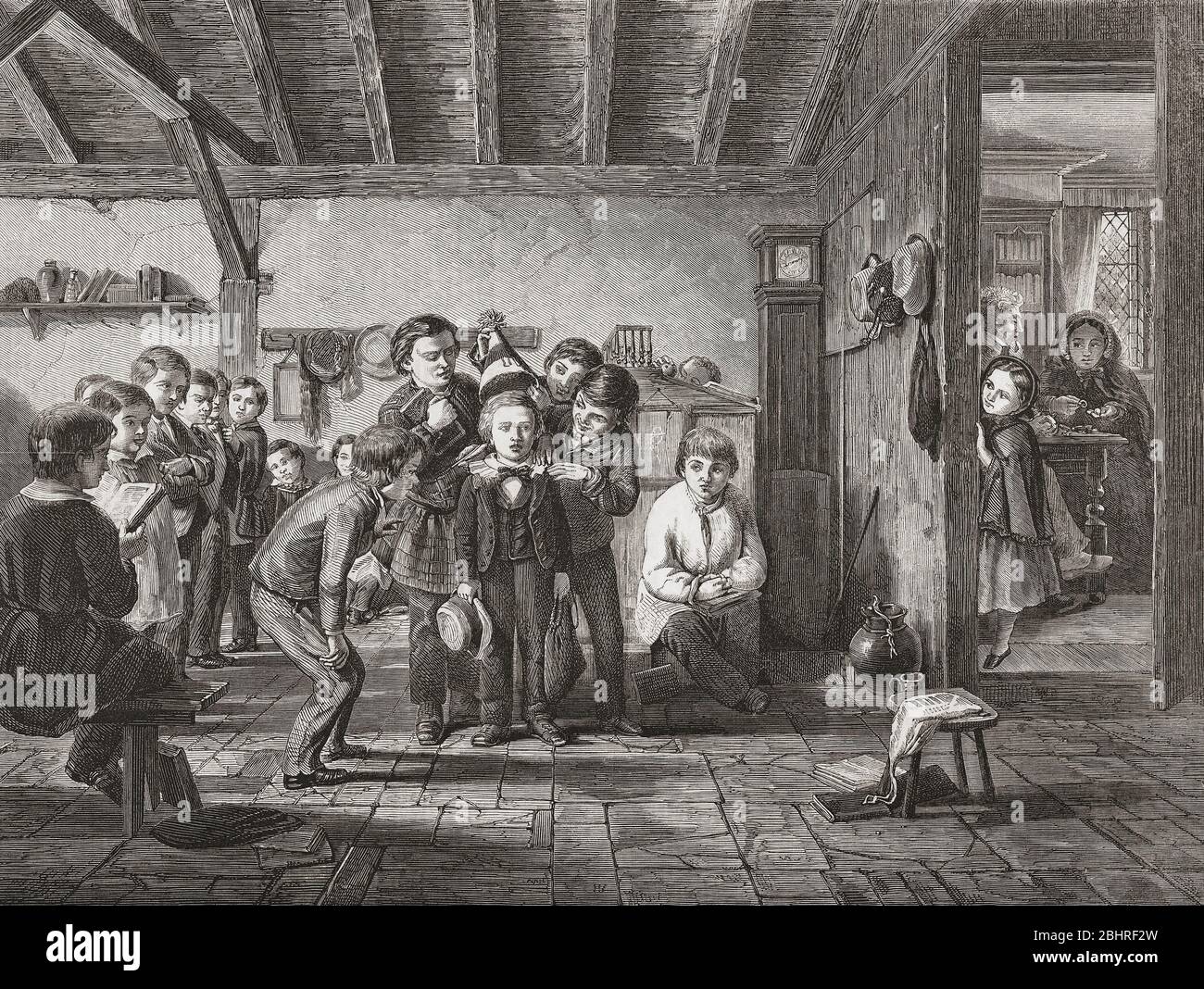 The New Boy, un'illustrazione tratta dal The Illustrated London News, 13 agosto 1859, dopo un lavoro di George Smith. Foto Stock