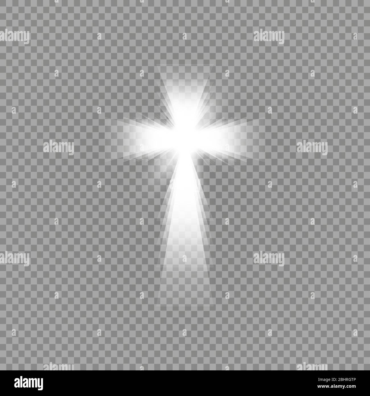 Splende la croce bianca e la luce del sole offerte lens flare effetto luce su sfondo trasparente. Incandescente santa croce. Illustrazione Vettoriale Illustrazione Vettoriale