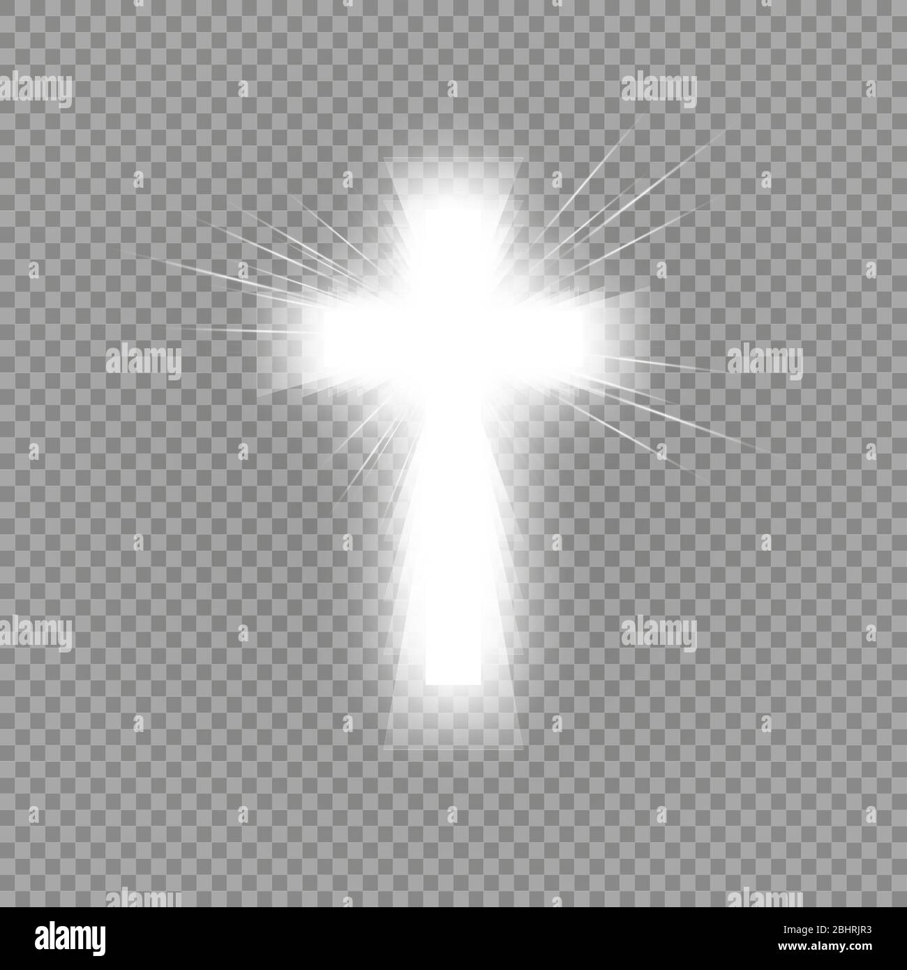 Splende la croce bianca e la luce del sole offerte lens flare effetto luce su sfondo trasparente. Incandescente santa croce. Illustrazione Vettoriale Illustrazione Vettoriale