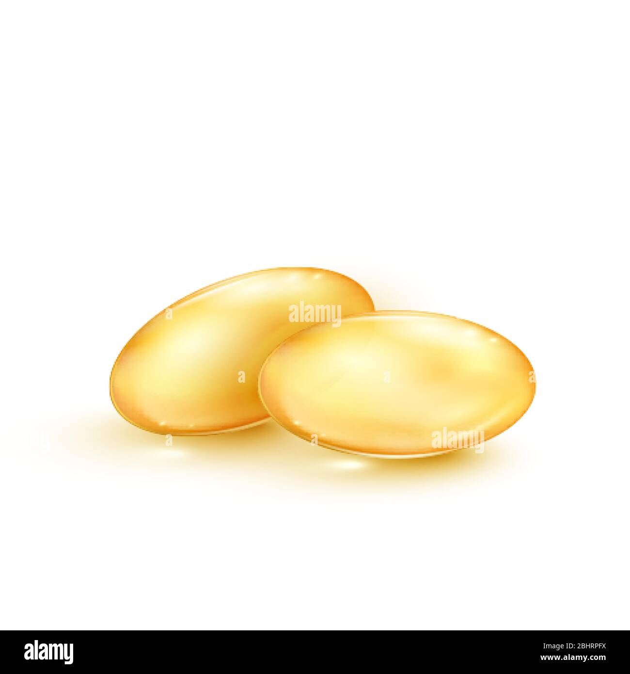 Olio di pesce. Capsule trasparenti con integratore alimentare omega 3. Illustrazione vettoriale isolata su bianco Illustrazione Vettoriale