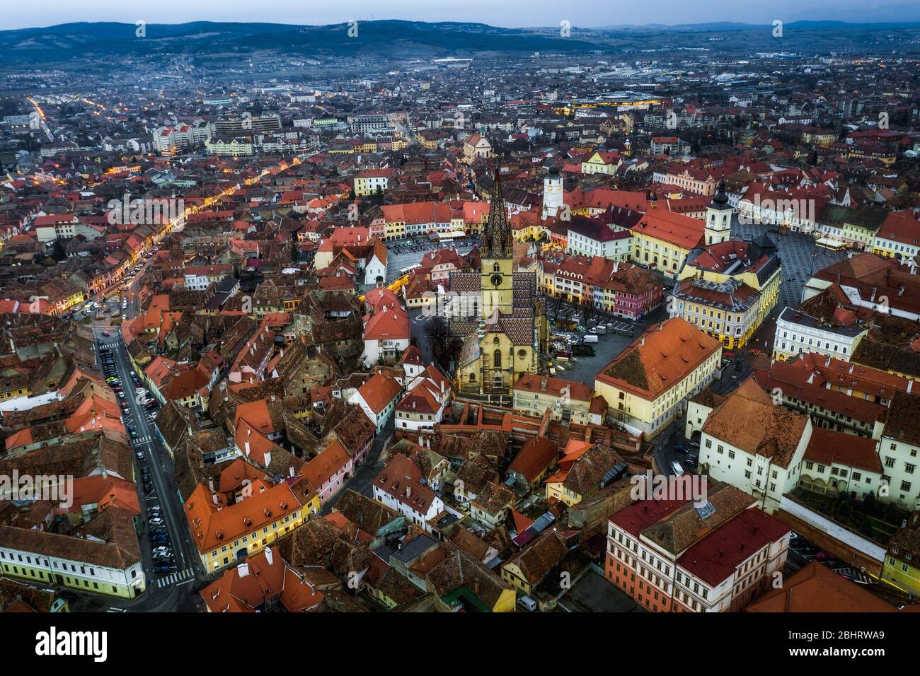 Centro storico di Sibiu, Romania. Foto Stock
