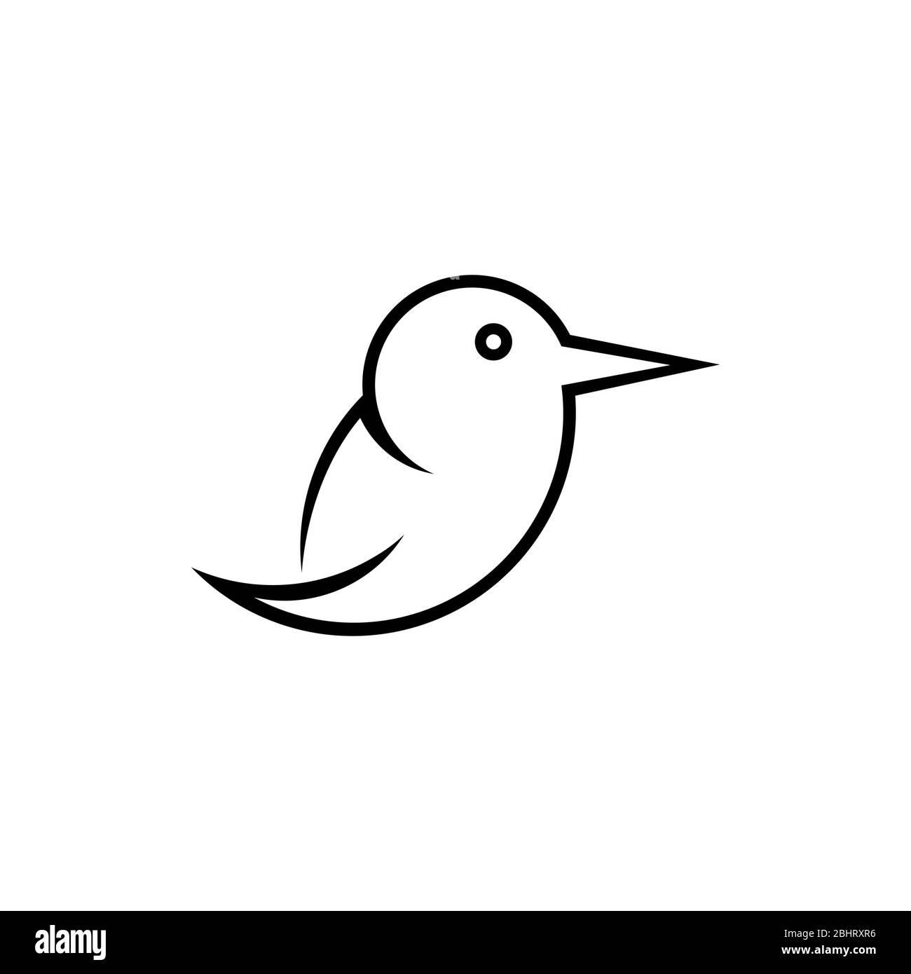 Modello di disegno del logo dell'uccello piccolo, concetto della linea, isolato su sfondo bianco. Illustrazione Vettoriale