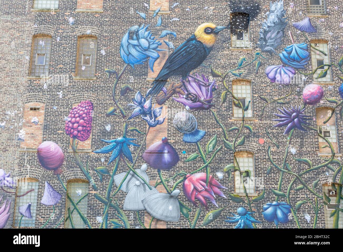 Da Bloom a Doom murale dell'artista olandese Collin van der Sluijs, 1006 S Michigan Avenue, Chicago, Illinois, USA Foto Stock