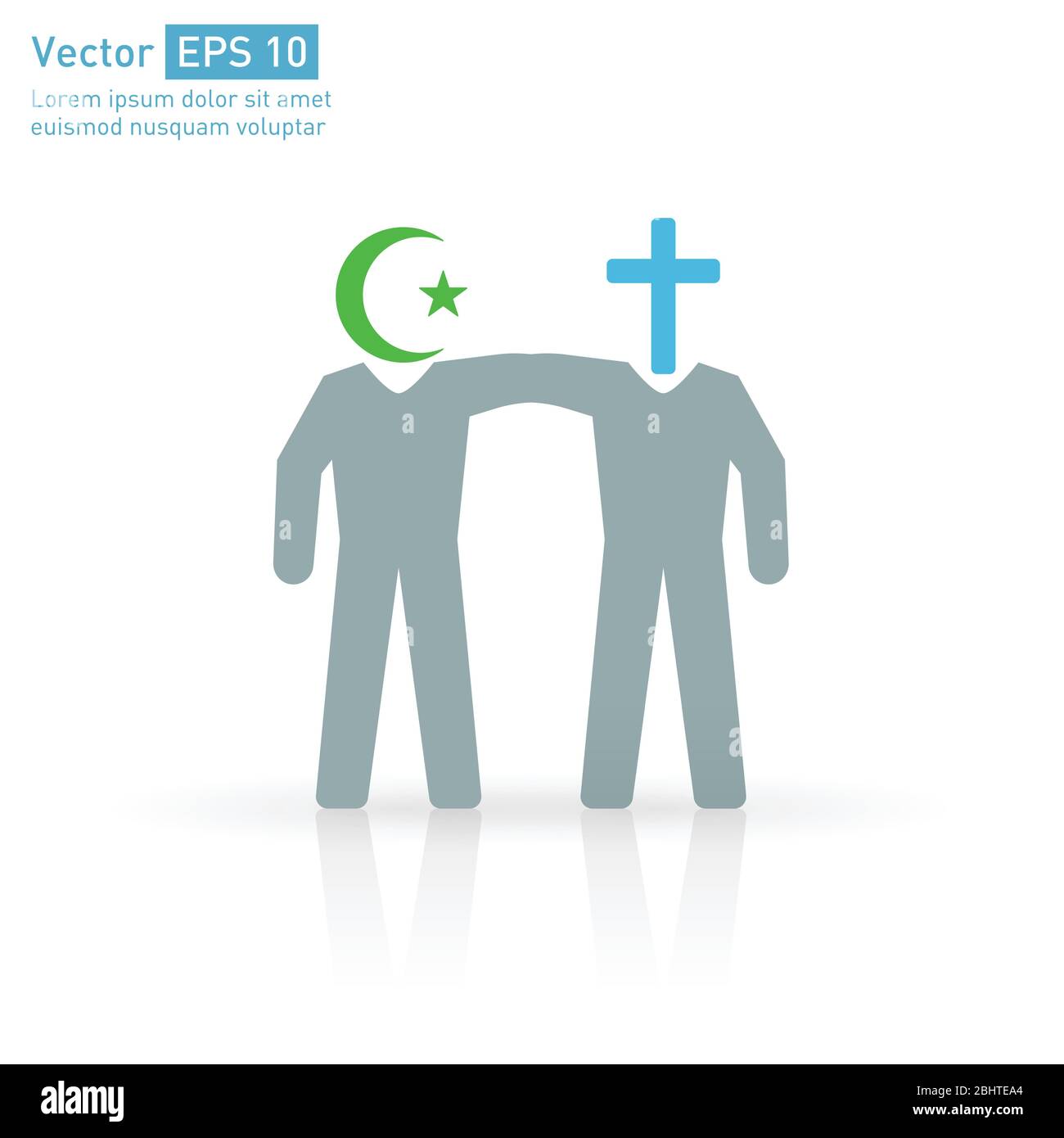 Due persone di religioni diverse stanno insieme. Islam (musulmano) e Cristianesimo (cristiano). Concetto di amicizia e pace Illustrazione Vettoriale