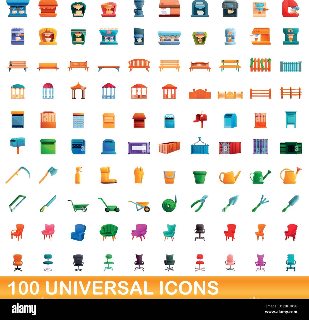 100 universal set di icone. Cartoon illustrazione di 100 icone universali set di vettore isolato su sfondo bianco Illustrazione Vettoriale