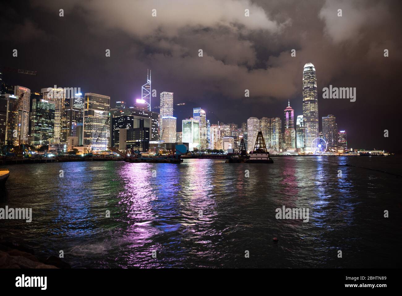 Hong Kong Skyline, Citylights di sera, di notte Foto Stock