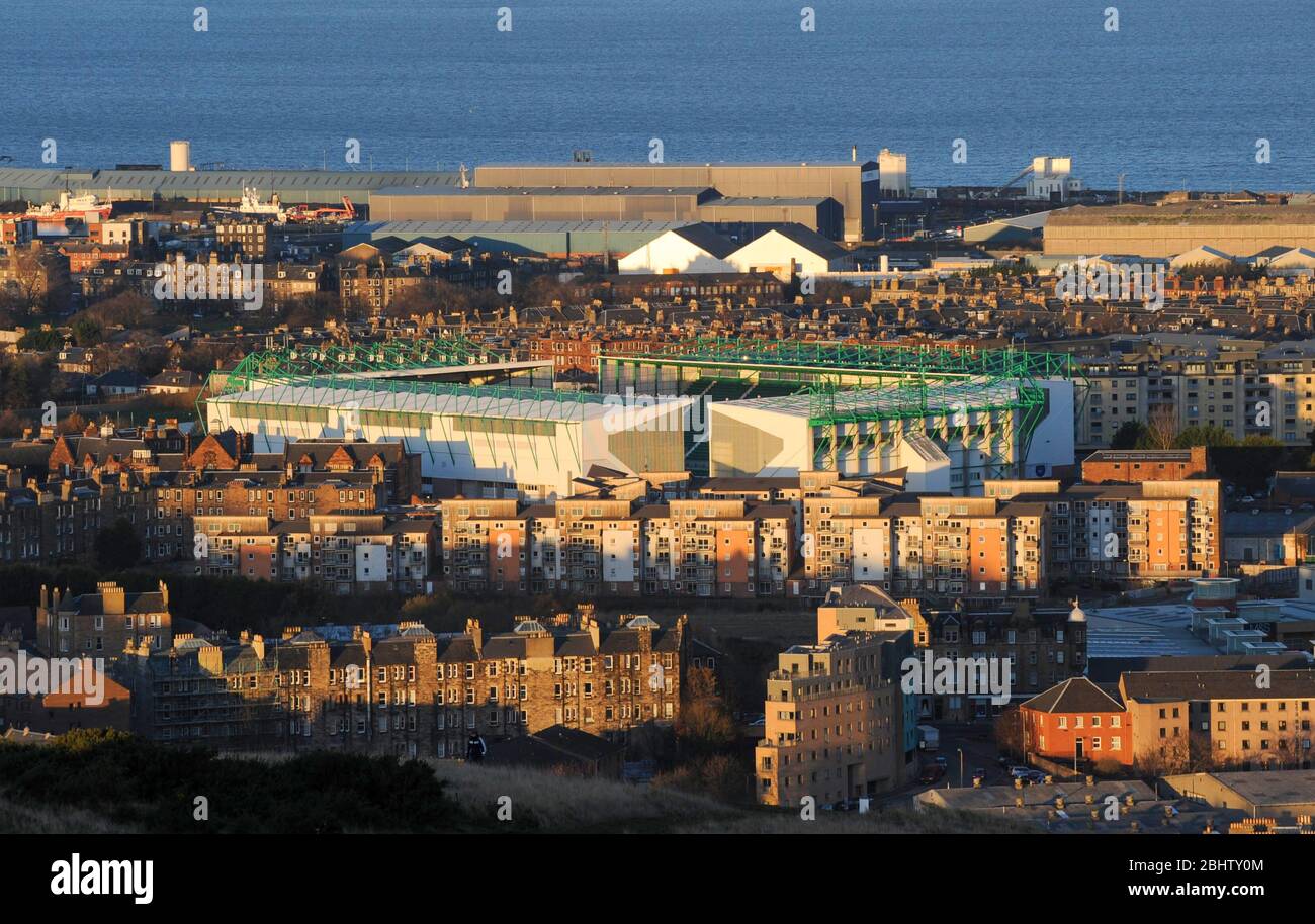 Easter Road, Edimburgo, sede del Hibernian Football Club. Foto Stock