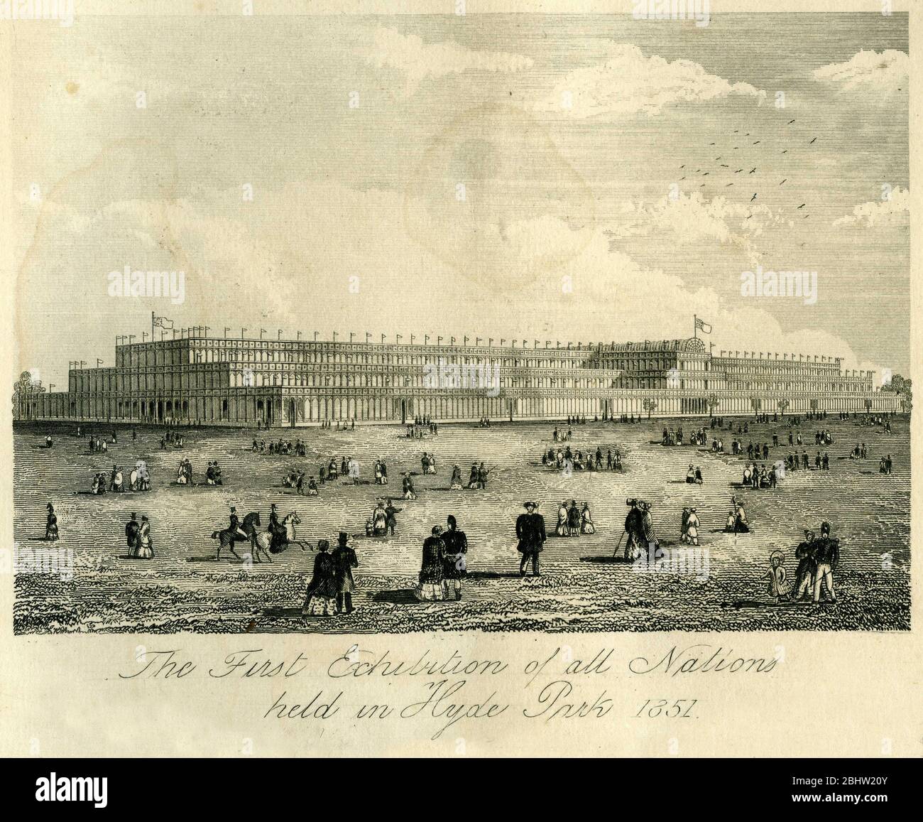 Incisione della prima Mostra di tutte le Nazioni a Hyde Park, Londra, Inghilterra, 1851. Foto Stock