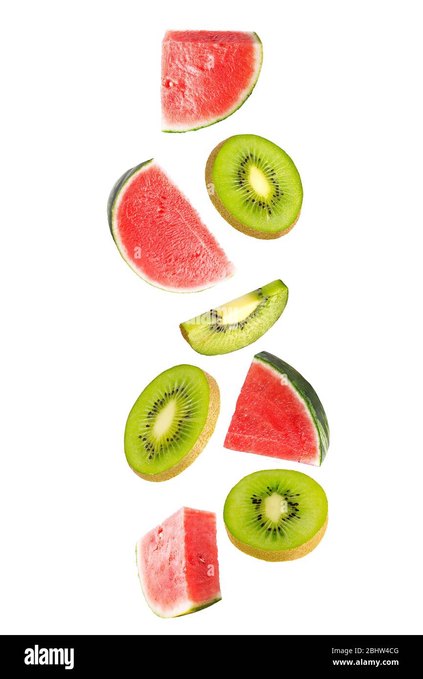 Miscela di frutta fresca che cade per una bevanda energizzante Foto Stock Miscela di frutta fresca che cade per una bevanda energizzante Foto Stock