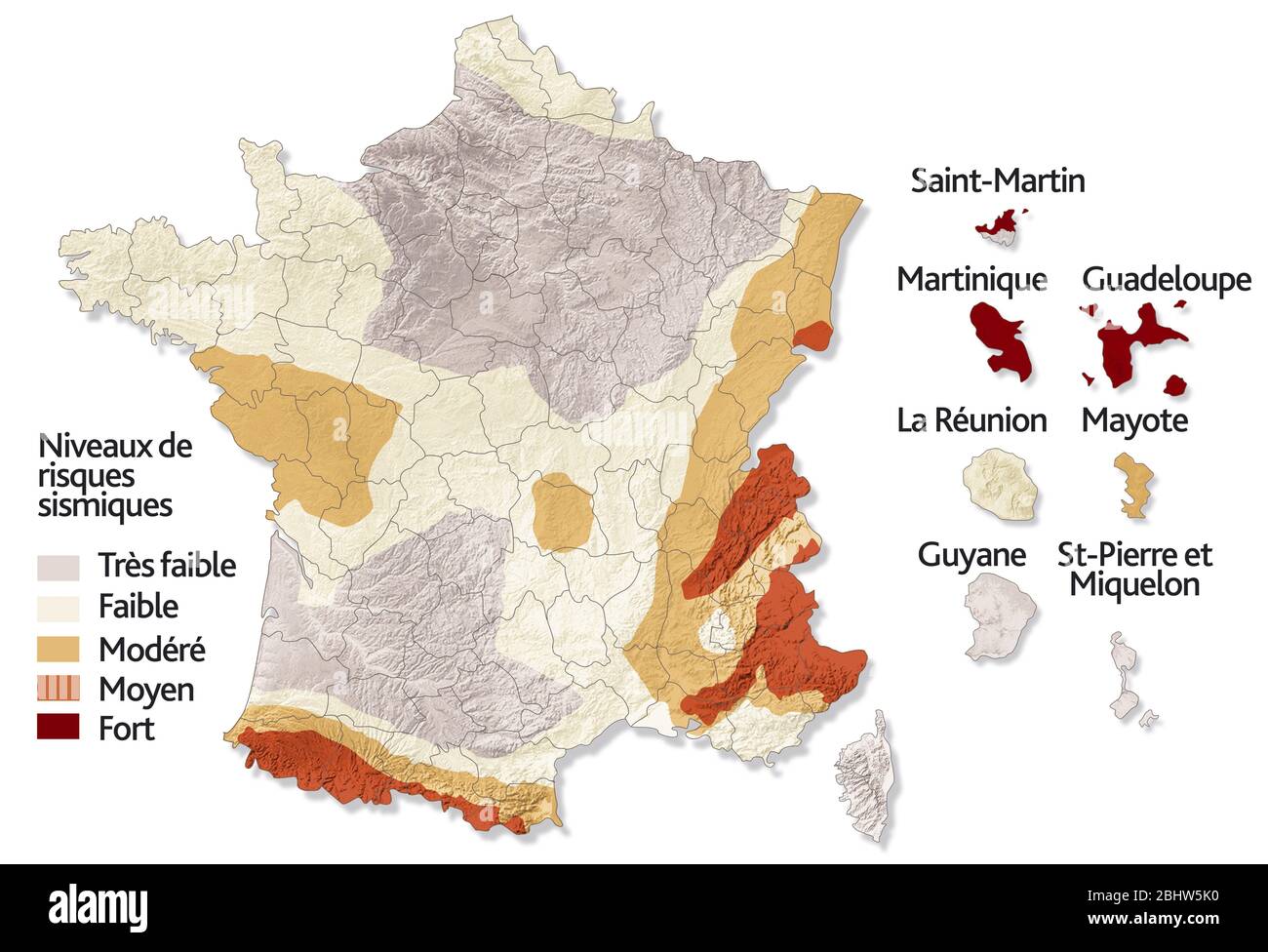 Livelli di rischi sismici sulla francia Foto Stock