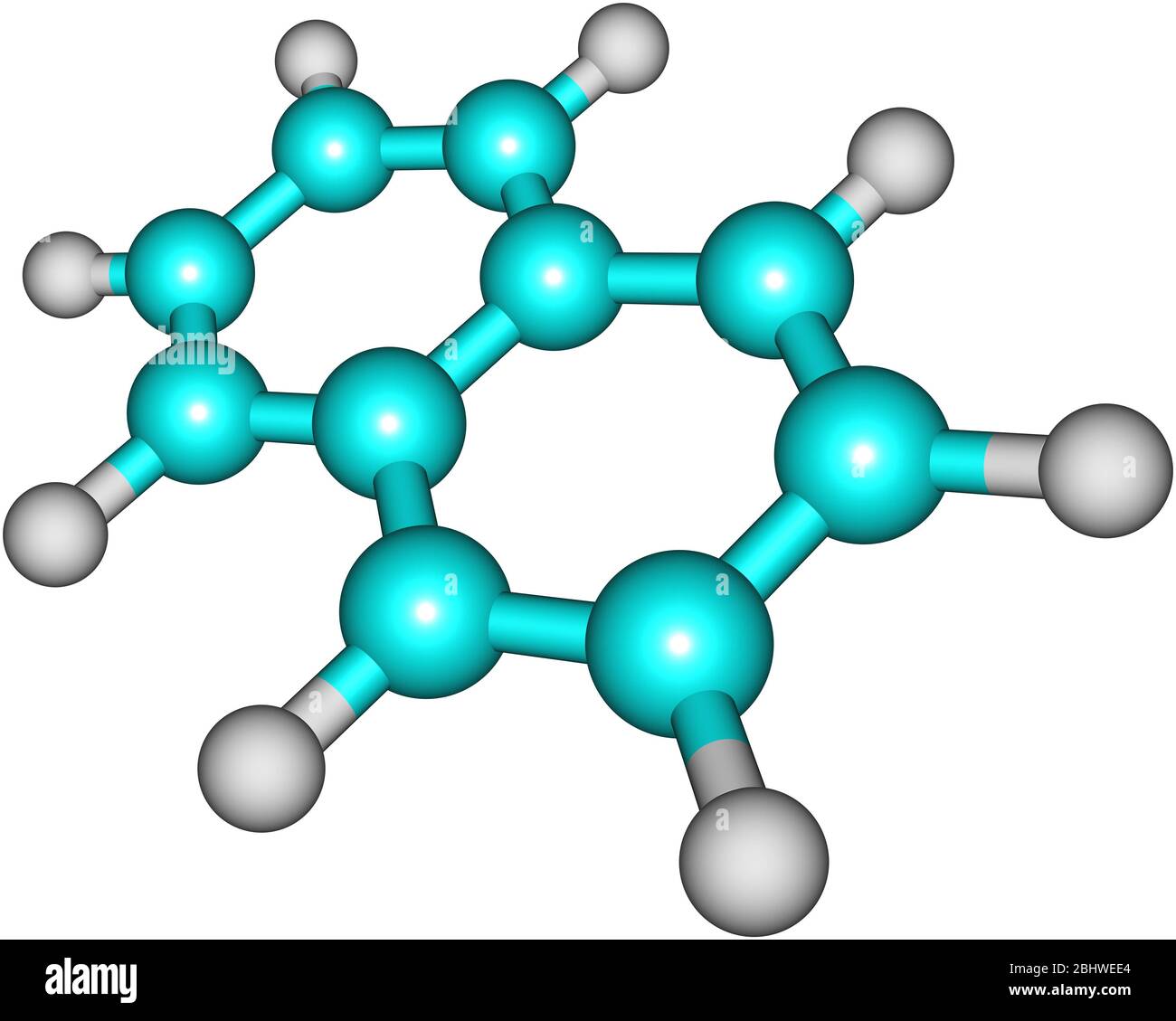 Il naftalene è un composto organico di formula C10H8. È l'idrocarburo aromatico policiclico più semplice, ed è un solido cristallino bianco con una cha Foto Stock