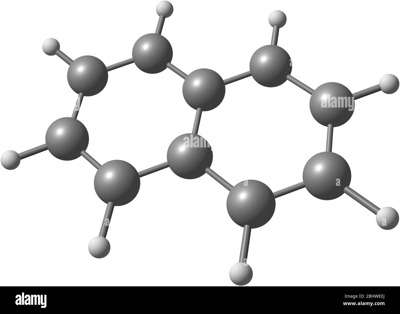 Il naftalene è un composto organico di formula C10H8. È l'idrocarburo aromatico policiclico più semplice, ed è un solido cristallino bianco con una cha Foto Stock