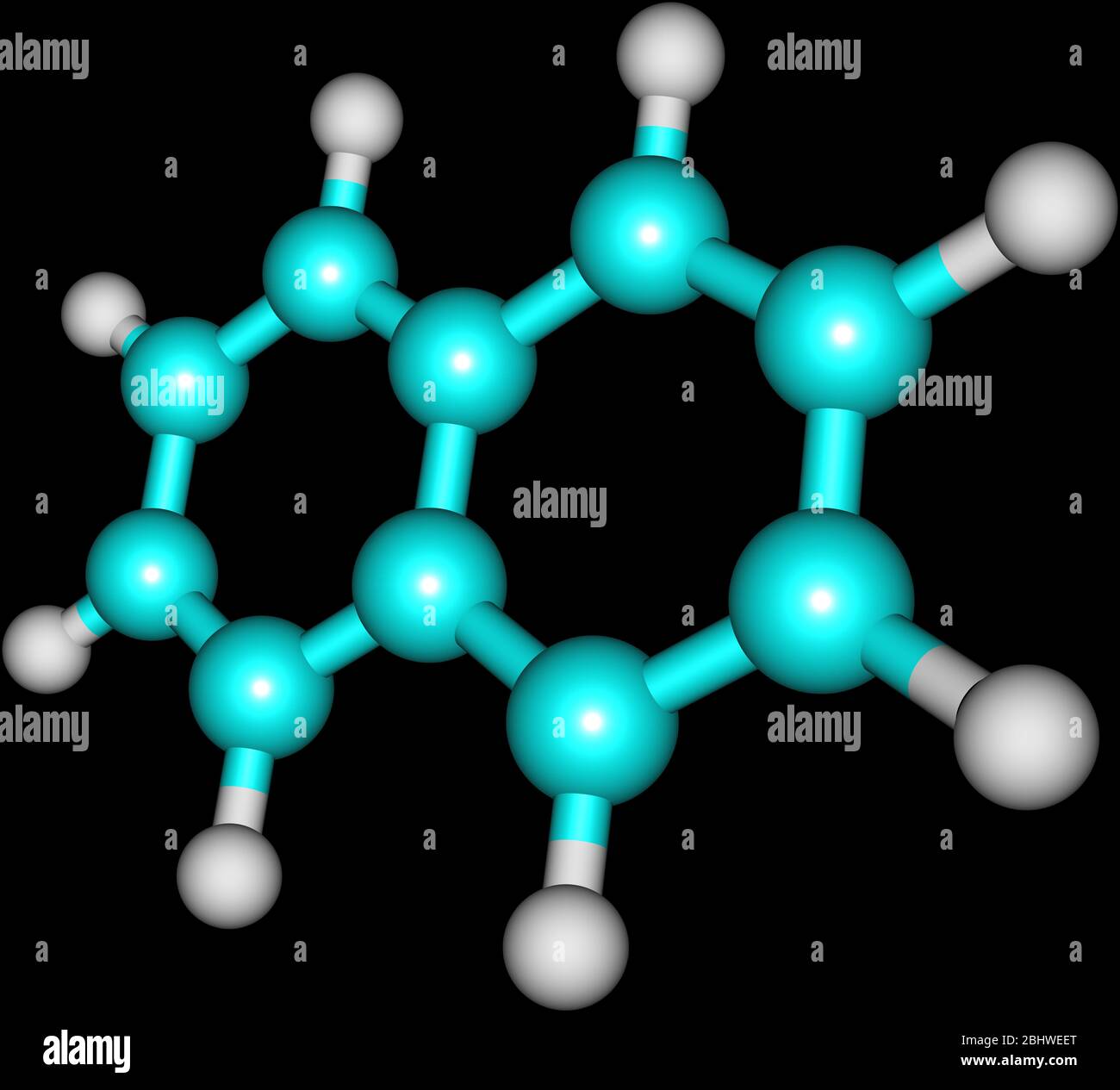 Il naftalene è un composto organico di formula C10H8. È l'idrocarburo aromatico policiclico più semplice, ed è un solido cristallino bianco con una cha Foto Stock