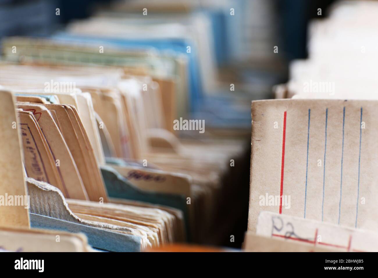 Schede catalogo in biblioteca, primo piano Foto Stock